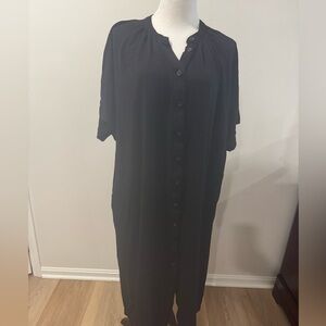 H&M Black Short Sleeve Button Front Maxi Dress